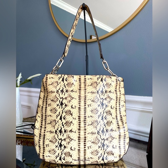 Michael Kors Handbags - Michael Kors Snake Print Tote - Cream and Black